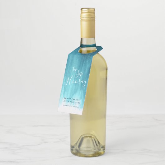 Sip Sip Hooray benutzerdefinierte Hochzeit abstrak Flaschenanhänger (Angewinkelt)