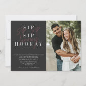 Sip Sip Hooray Black 2 Foto Engagement Party Einladung (Vorderseite)