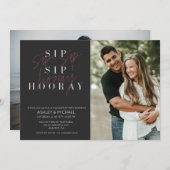 Sip Sip Hooray Black 2 Foto Engagement Party Einladung (Vorne/Hinten)