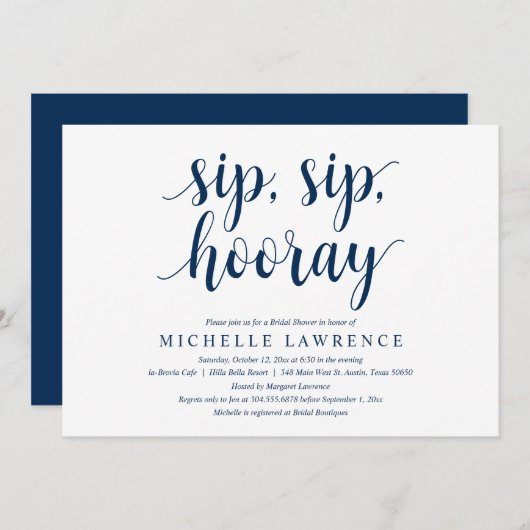 Sip, Sip, Hooray, Brautparty Celebration Invita Einladung (Vorne/Hinten)