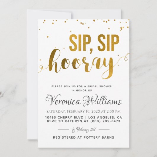 Sip Sip Hooray Bridal Dusche Einladung (Vorderseite)