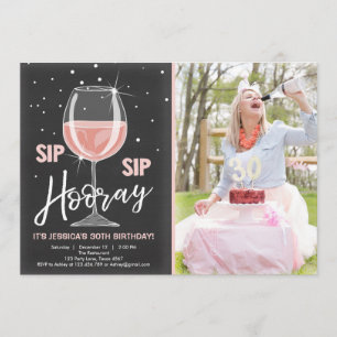Sip Sip Hooray Chalkboard Wine Adult Geburtstag Einladung