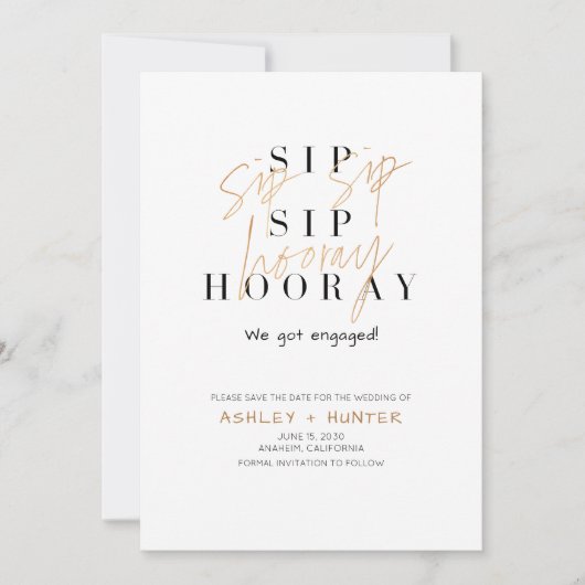 Sip Sip Hooray Champagne Gold Verlobung Save The Date (Vorderseite)