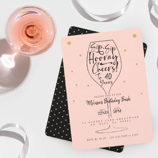 Sip, Sip Hooray Cheers Black & Pink Wein Geburtsta Einladung