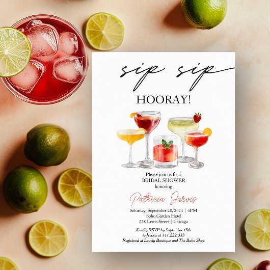 Sip Sip Hooray Cocktail Brautparty Party Einladung