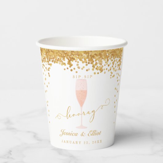 Sip Sip Hooray Dusche oder Engagement Party Papier Pappbecher (Rückseite)