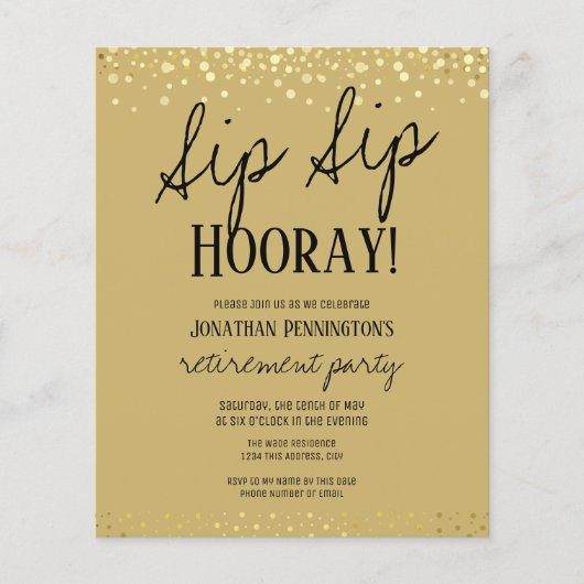 Sip Sip Hooray Elegantes Party für Goldene Rente (Vorderseite)