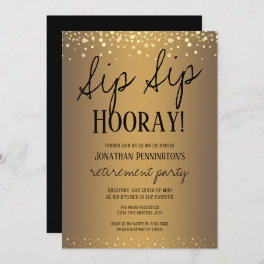 Sip Sip Hooray Elegantes Party für Goldene Rente Einladung (Vorne/Hinten)