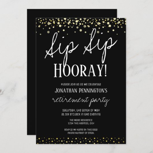 Sip Sip Hooray Elegantes Party für Goldene Rente Einladung (Vorne/Hinten)