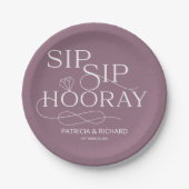 Sip-Sip-Hooray-Engagement Partei Lila Pappteller (Vorderseite)