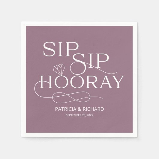 Sip-Sip-Hooray-Engagement Partei Lila Serviette (Vorderseite)