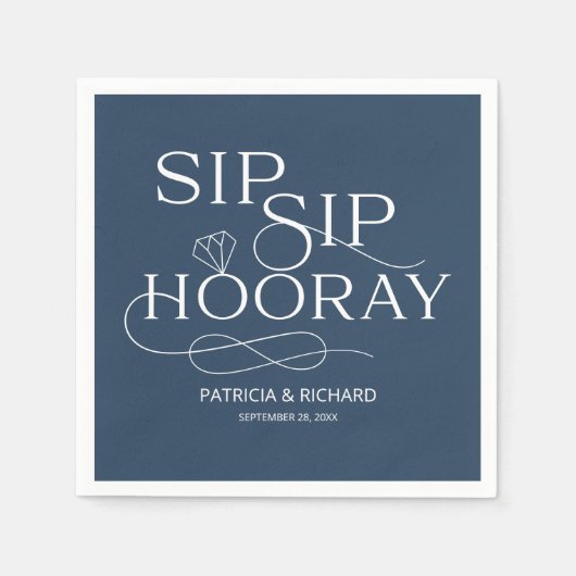 Sip Sip Hooray Engagement Party Blau Serviette (Vorderseite)
