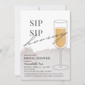 Sip Sip Hooray Gold Champagne Grau Brautparty Einladung (Vorderseite)