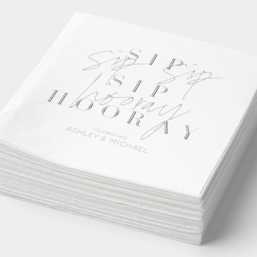 Sip Sip Hooray Moderne Engagement Partei Silver Servietten Mit Folie (Ausschnitt)