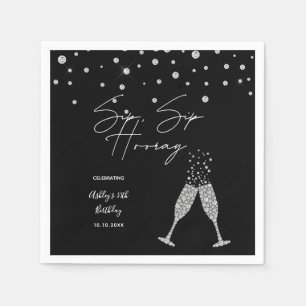 Sip Sip Hooray Modernes Schwarz & Weiß Geburtstags Serviette