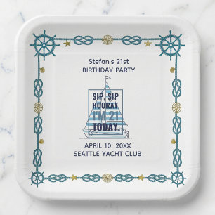 Sip Sip Hooray Nautical 21. Geburtstag  Pappteller