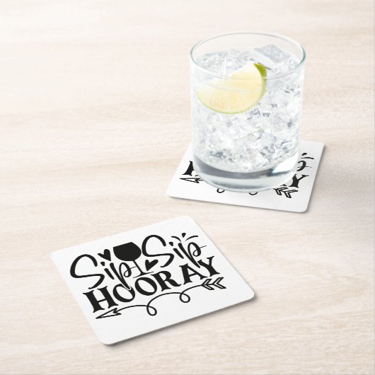 Sip Sip Hooray Niedliche Schwarz-weiße Hochzeit Rechteckiger Pappuntersetzer (Vor Ort)