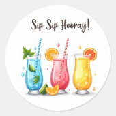Sip Sip Hooray! 🍓 Niedliche Sommergetränke Runder Aufkleber (Vorderseite)