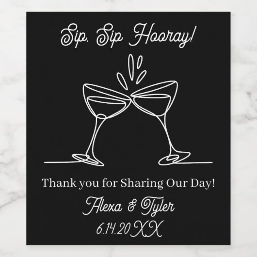 Sip, Sip Hooray! Personalized Wedding Reception Weinetikett (Einzelnes Label)
