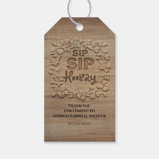 Sip Sip Hooray Rustikales Brautparty Geschenkanhänger (Vorderseite)