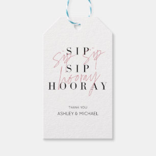 Sip Sip Hooray Schwarz-weiß Pink Engagement Party Geschenkanhänger