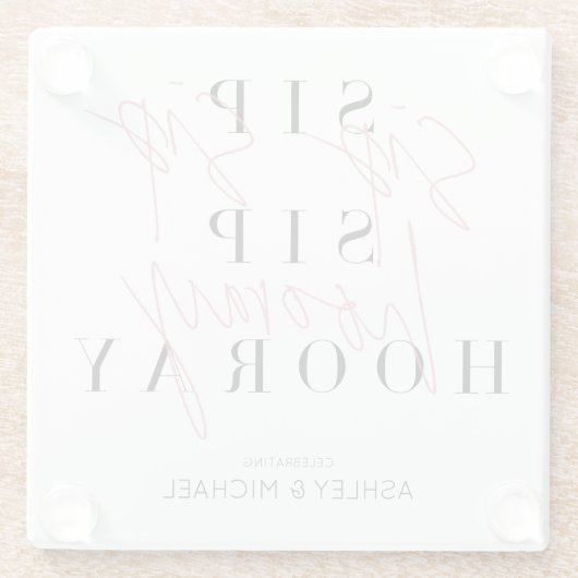 Sip Sip Hooray Schwarz-weiß Pink Engagement Party Glasuntersetzer (Rückseite)