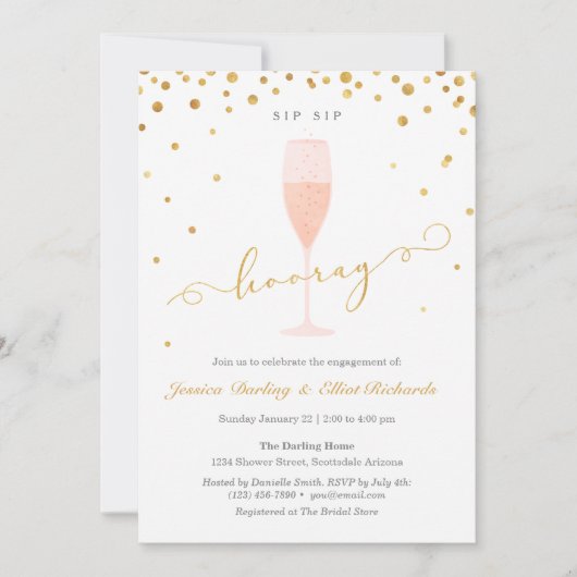 Sip Sip Hooray Shower oder Engagement Party Einladung (Vorderseite)