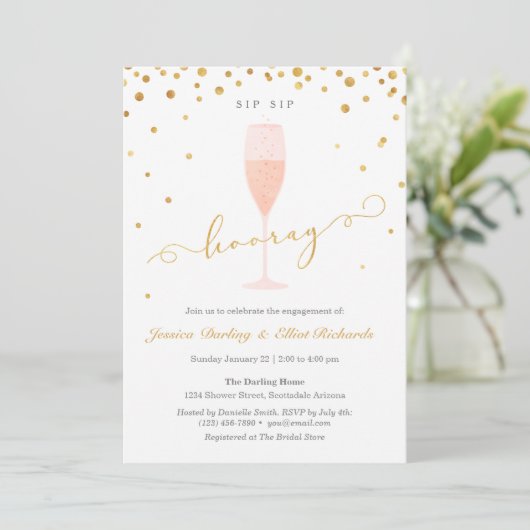 Sip Sip Hooray Shower oder Engagement Party Einladung (Stehend Vorderseite)