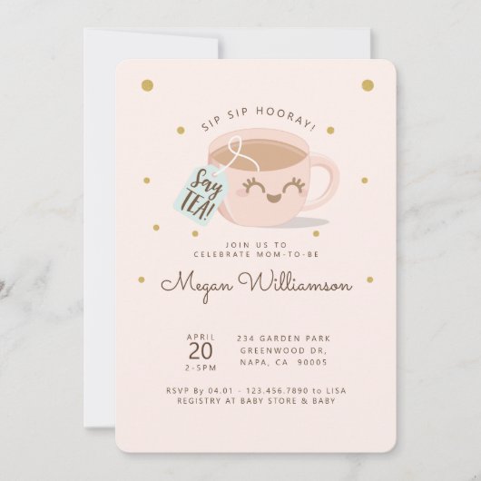 Sip Sip Hooray Tee Pink Babydusche Tee Party Einladung (Vorderseite)