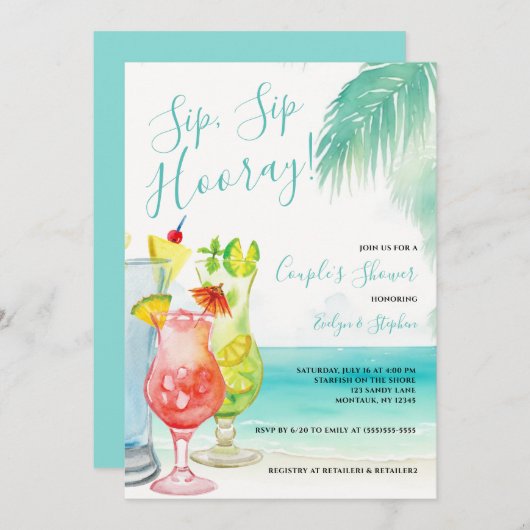 Sip Sip Hooray Tropical Cocktails Dusche Einladung (Vorne/Hinten)