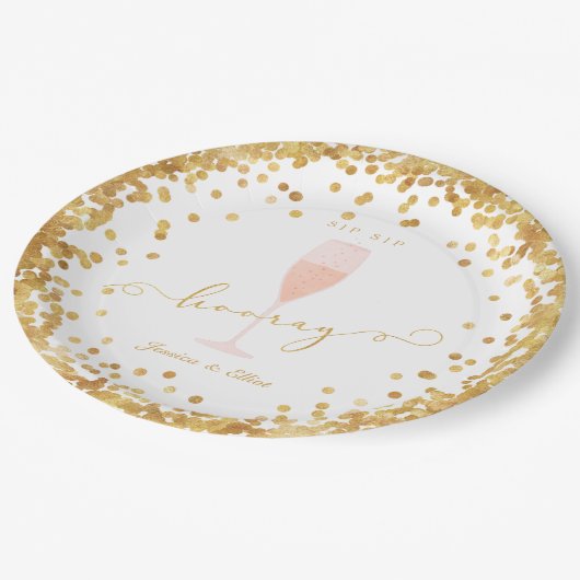 Sip Sip Hooray Verlobung | Bachelorette | Dusche Pappteller (Schrägansicht)