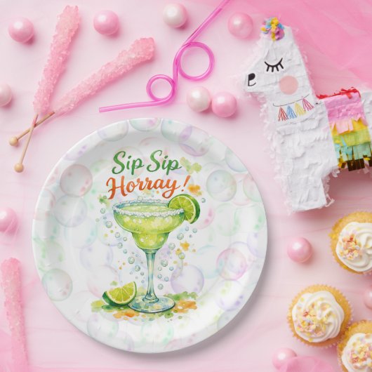 Sip Sip Sip Horray Bubbles Birthday Party Pappteller (Party)