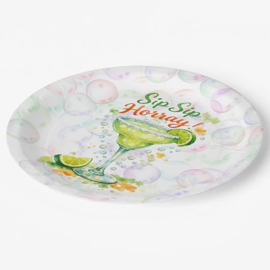 Sip Sip Sip Horray Bubbles Birthday Party Pappteller (Schrägansicht)