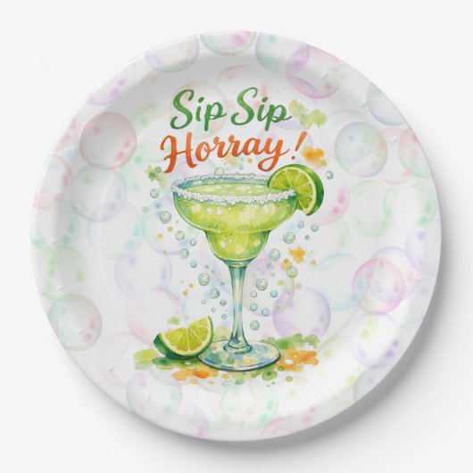 Sip Sip Sip Horray Bubbles Birthday Party Pappteller (Vorderseite)