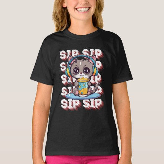 Sip Sip Sip Sip Katze T-Shirt (Vorderseite)