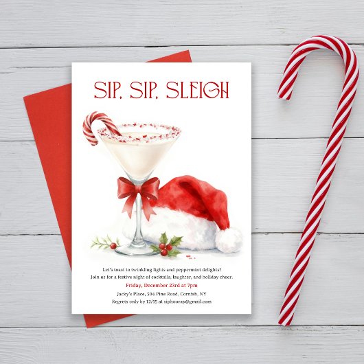 Sip, Sip, Sleigh! Candy Cane Watercolor Christmas  Einladung