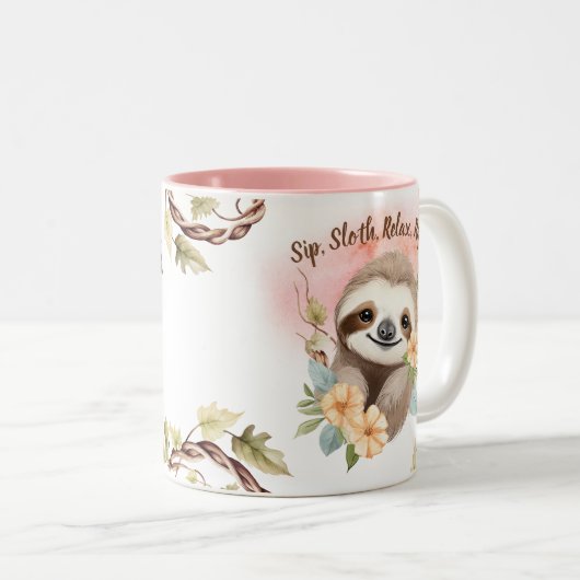 "Sip, Sloth, Relax, Repeat" Zweifarbige Tasse (VorderseiteRechts)