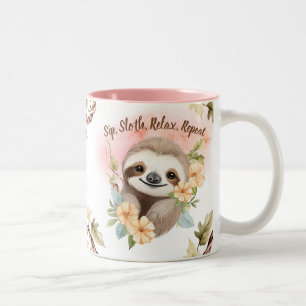 "Sip, Sloth, Relax, Repeat" Zweifarbige Tasse