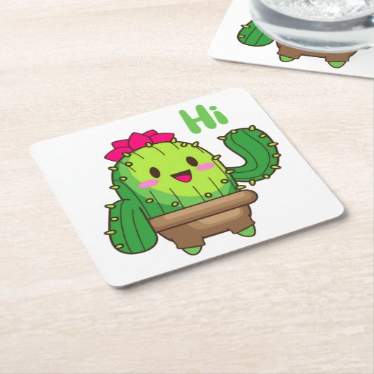 Sip & Smile Coaster – Cactus Says Hi Rechteckiger Pappuntersetzer (angewinkelt)