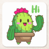Sip & Smile Coaster – Cactus Says Hi Rechteckiger Pappuntersetzer (Vorderseite)
