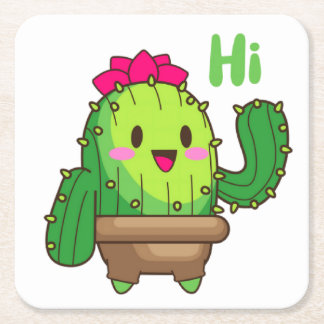 Sip & Smile Coaster – Cactus Says Hi Rechteckiger Pappuntersetzer