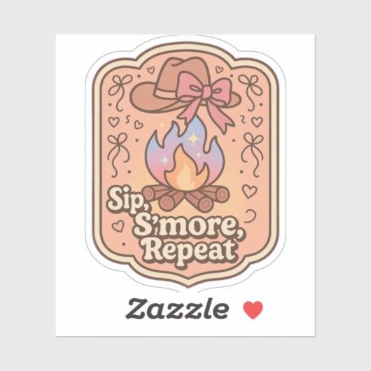 Sip, S'more, Repeat - Retro Camp Badge Aufkleber (Blatt)