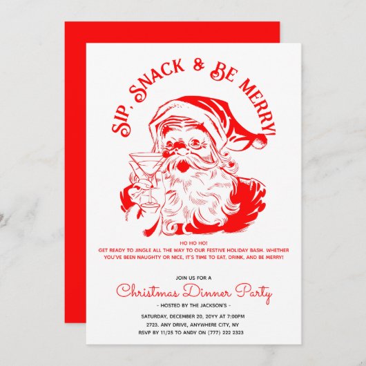 Sip Snack & Be Merry Funny Santa Claus Einladung (Vorne/Hinten)