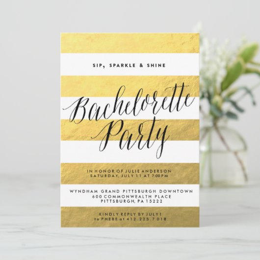 SIP, SPARKLE, SHINE JUNGGESELINNEN-ABSCHIED Einlad Einladung (Stehend Vorderseite)