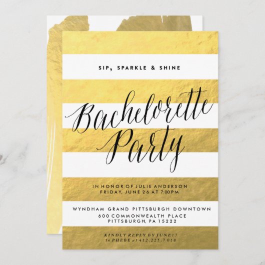 SIP, SPARKLE, SHINE JUNGGESELINNEN-ABSCHIED Einlad Einladung (Vorne/Hinten)