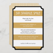 Sip Sparkle Smile Gold Black Modern New Year Party Einladung (Vorne/Hinten)