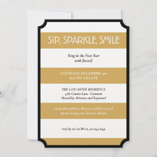 Sip Sparkle Smile Gold Black Modern New Year Party Einladung