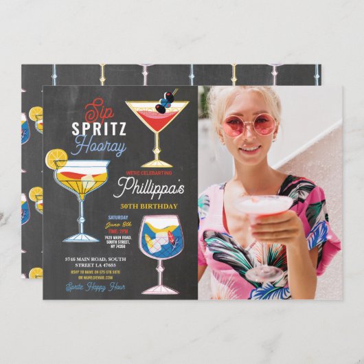 Sip Spritz Foto Party Cocktails Getränke Geburtsta Einladung (Vorne/Hinten)