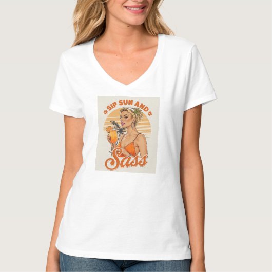 Sip, Sun und Sass - Retro Summer Vibes Illustrati T-Shirt (Vorderseite)