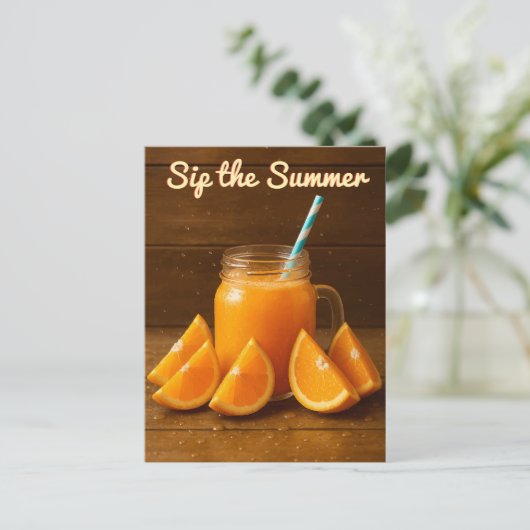 Sip the Summer - Orange Juice Fruit Postcard Postkarte (Stehend Vorderseite)